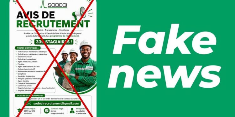 Fausse offre de recrutement attribuée à la SODECI : L’entreprise appelle les populations à la vigilance
